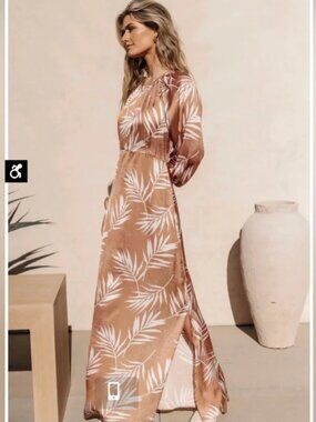 Bohme Giselle Maxi Dress in Camel Women's Large Tan Leaves Silky